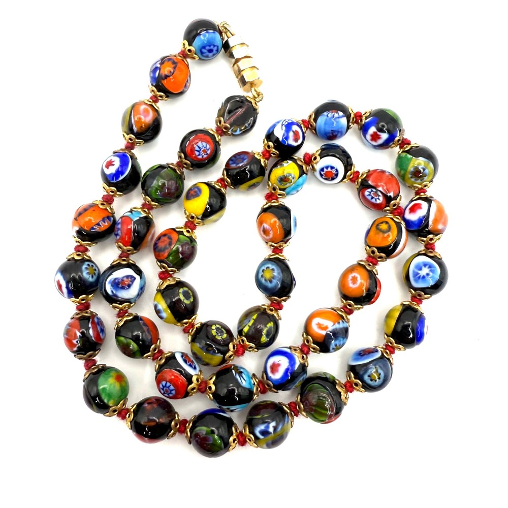 Murano Millefiori‎ Necklace Vintage Floral Glass Beaded Italy Colorful 18" READ - Picture 5 of 11